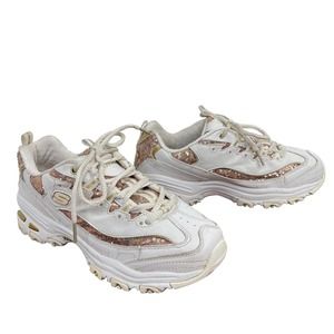 Skechers DLites White Rose Gold Memory Foam Low Top Sneakers Women's Size 8